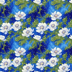 Seamless floral pattern with anemone flowers, tileable, Generative AI