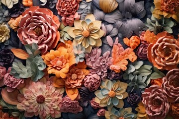 beautiful floral background with detailed flowers made of crumpled paper, ai tools generated image