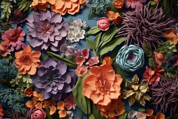 beautiful floral background with detailed flowers made of crumpled paper, ai tools generated image