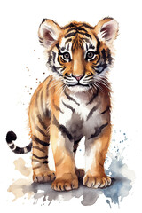 Obraz premium tiger watercolor clipart cute isolated on white background