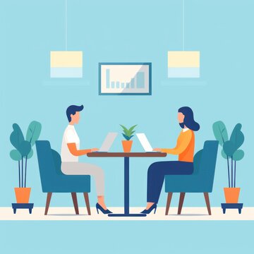 modern style illustration with business meeting, ai tools generated image