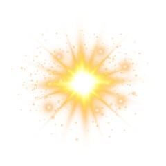 Golden star and sparks isolated on transparent background. Flares and sunbursts. Glowing light effects. PNG.