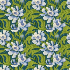 Seamless floral pattern with anemone flowers, tileable, Generative AI
