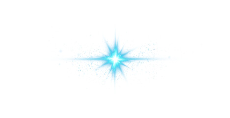 Blue star and sparks isolated on transparent background. Flares and sunbursts. Glowing light effects. PNG.