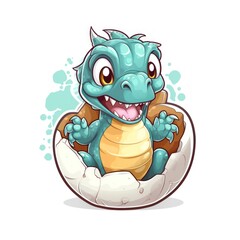 Obraz premium little baby dino hatching from egg sticker, ai tools generated image