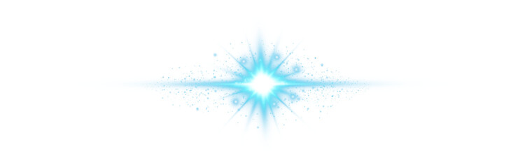 Blue star and sparks isolated on transparent background. Flares and sunbursts. Glowing light effects. PNG.