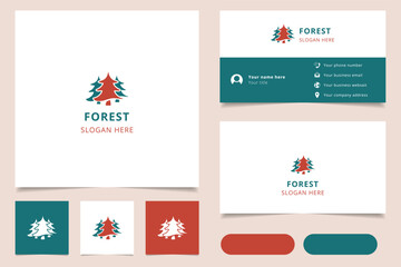 Forest logo design with editable slogan. Branding book and business card template.