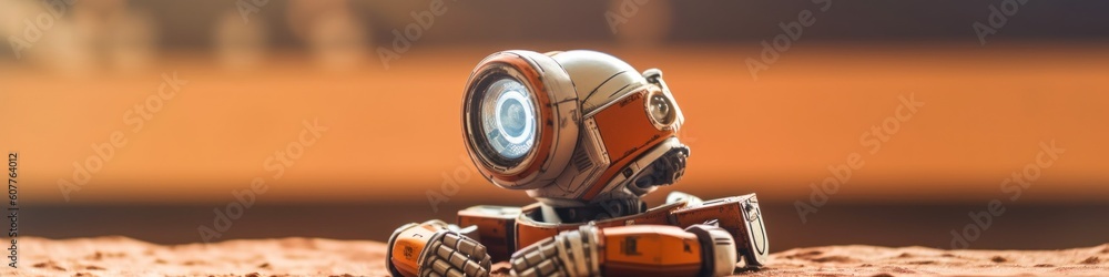 Aufkleber a toy robot sitting on top of a table. generative ai image.