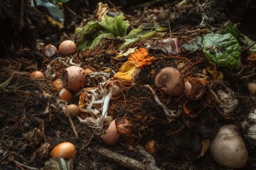close-up of compost pile with healthy microorganisms and worms visible, created with generative ai