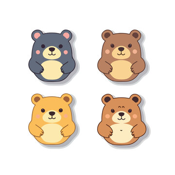 Bear in logo cartoon style. 2d vector illustration in acon style. Minimalist sticker design super cute baby