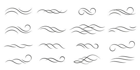 
Calligraphy wavy lines. Decorative sea swashes for text. Swoosh curve strokes. Vintage letterring ornaments. Swirl underline isolated on white background. Vector illustration. - obrazy, fototapety, plakaty
