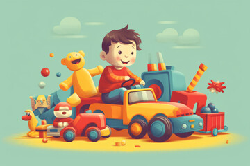 illustration of kid playing car toys made with Generative AI