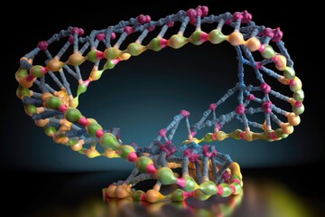molecular structure of dna double helix, with paired bases and phosphates visible, created with generative ai