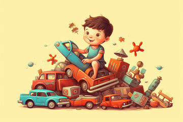 illustration of kid playing car toys made with Generative AI