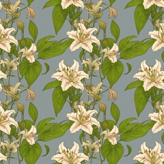 Seamless floral pattern with lily flowers, tileable, Generative AI