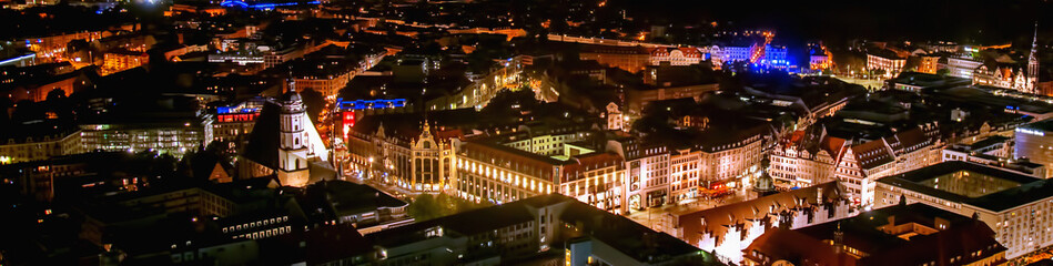 Fototapeta Beautiful night panorama of Saxony Germany City Leipzig. Top view. Horizontal image. obraz