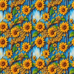 Seamless floral pattern with sunflower flowers, tileable, Generative AI