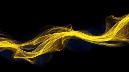 Abstract yellow-blue flame of various shapes on a black background. Created by AI. - obrazy, fototapety, plakaty
