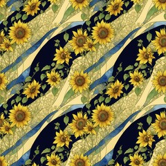 Seamless floral pattern with sunflower flowers, tileable, Generative AI