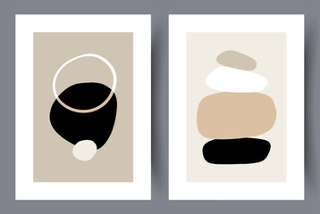 Abstract figures scandinavian minimalism wall art print. Set, bundle. Contemporary decorative background with minimalism. Wall artwork for interior design. Printable minimal abstract figures poster.