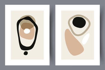 Abstract boho chaotic composition wall art print. Wall artwork for interior design. Set, bundle. Printable minimal abstract boho poster. Contemporary decorative background with composition.