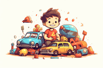 Fototapeta premium illustration of kid playing car toys made with Generative AI