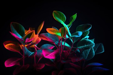 vibrant neon plant against dark background, created with generative ai
