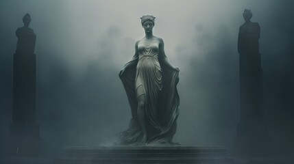 statue of a person in the fog