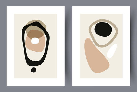 Abstract boho chaotic composition wall art print. Wall artwork for interior design. Set, bundle. Printable minimal abstract boho poster. Contemporary decorative background with composition.