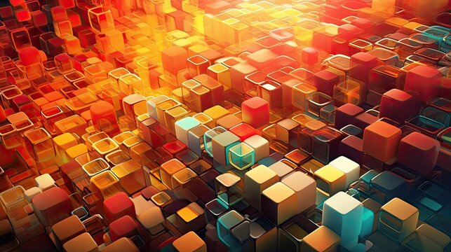 3D vibrant colors and geometric shapes abstract background made of cubes. Ai