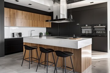 decluttered kitchen with streamlined layout, sleek appliances and minimal clutter, created with generative ai