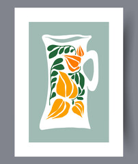 Still life decanter floral jug wall art print. Wall artwork for interior design. Contemporary decorative background with jug. Printable minimal abstract decanter poster.