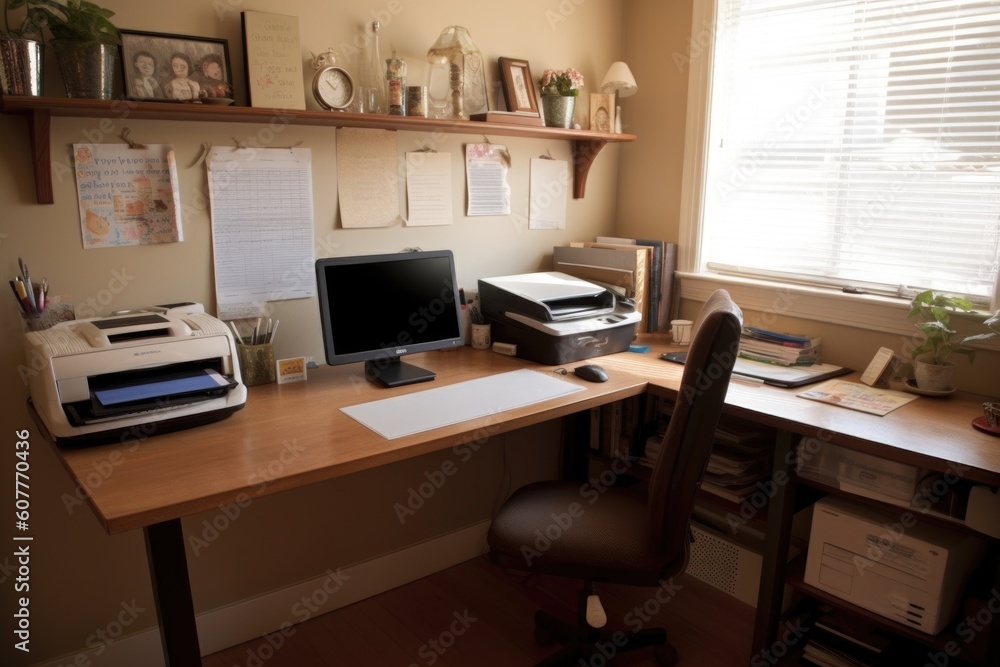 Sticker desk, with clean and organized work space, for efficient and productive work, created with generative ai