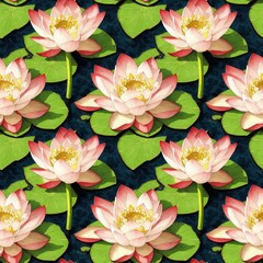 Naklejka na ściany i meble Seamless floral pattern with Lotus flowers, tileable, Generative AI