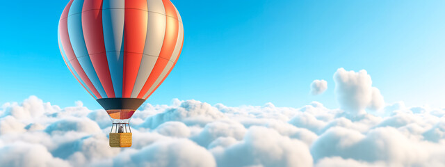 Obraz premium hot air balloon flying in the blue sky, banner with copy space, made with Generative AI