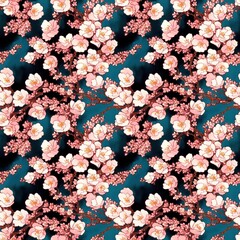 Seamless floral pattern with sakura flowers, tileable, Generative AI