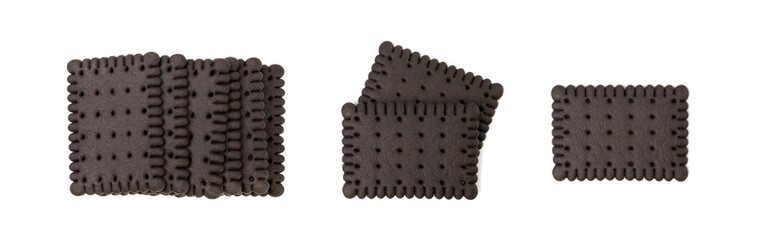 Chocolate Biscuit Isolated, Black Quadratic Cookie, Dark Soft Biscuits, Square Butter Cookies, Cocoa Crackers