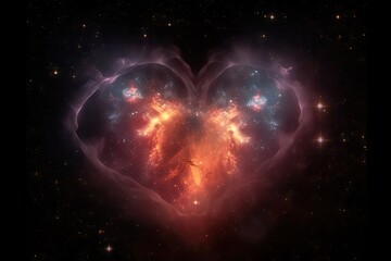 heart-shaped nebula with stars shining in the background, created with generative ai