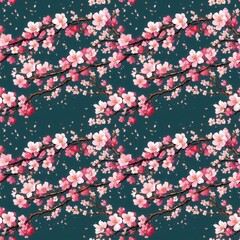 Seamless floral pattern with sakura flowers, tileable, Generative AI