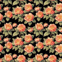 Seamless floral pattern with peony flowers, tileable, Generative AI