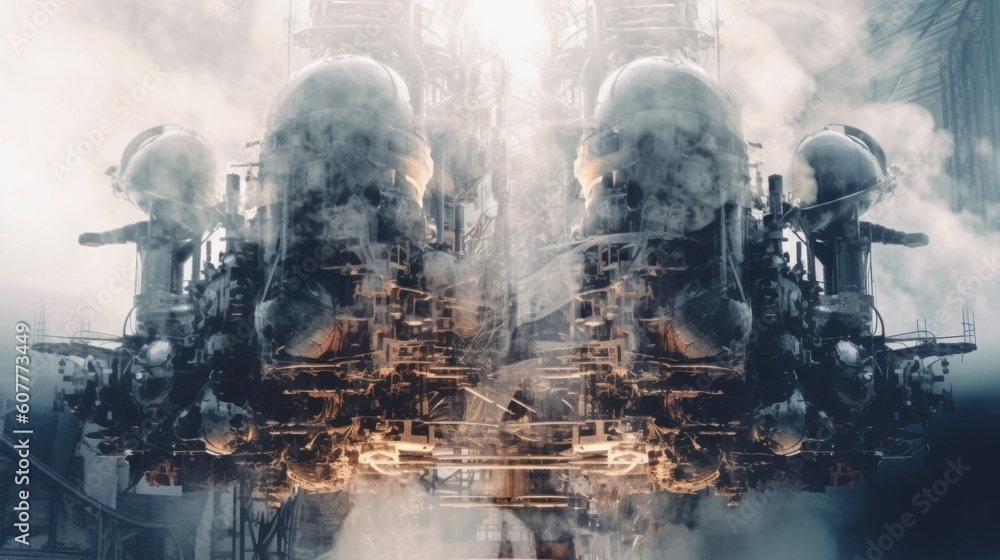 Poster a picture of a factory with steam coming out of it. generative ai image.
