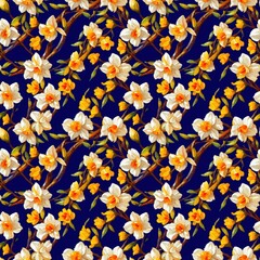 Fototapeta premium Seamless floral pattern with daffodil flowers, tileable, Generative AI