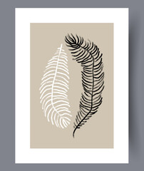 Abstract feathers aesthetics minimalism wall art print. Wall artwork for interior design. Printable minimal abstract feathers poster. Contemporary decorative background with minimalism.