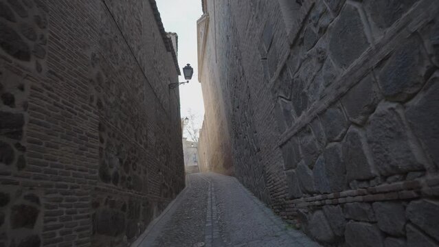 Beautiful Narrow Alley Street in Old Quarter of Ancient City Toledo, Castile - La Mancha, Spain