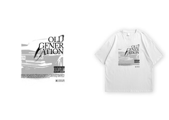 streetwear white t-shirt design with statue and typography