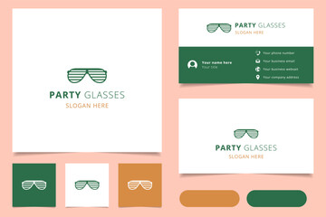 Party glasses logo design with editable slogan. Branding book and business card template.