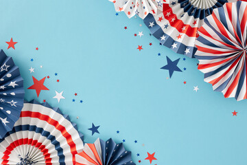 Idea for patriotic celebrations on Independence Day in America. Top view flat lay of national...