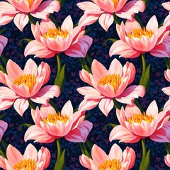 Naklejka na ściany i meble Seamless floral pattern with Tulip flowers, tileable, Generative AI