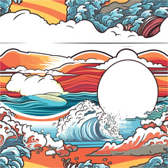 Sunset Waves: Colorful Pattern of Mountains and Waves