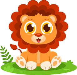 Cute Baby Lion Animal Cartoon Character. Vector Illustration Flat Design Isolated On Transparent Background